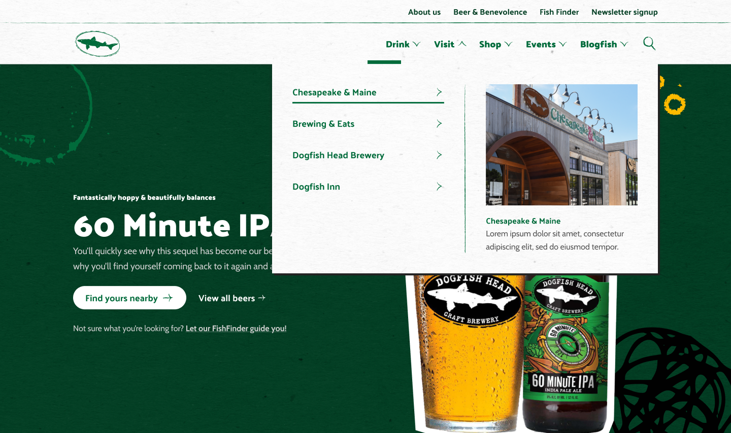 Dogfish Head nav menu open