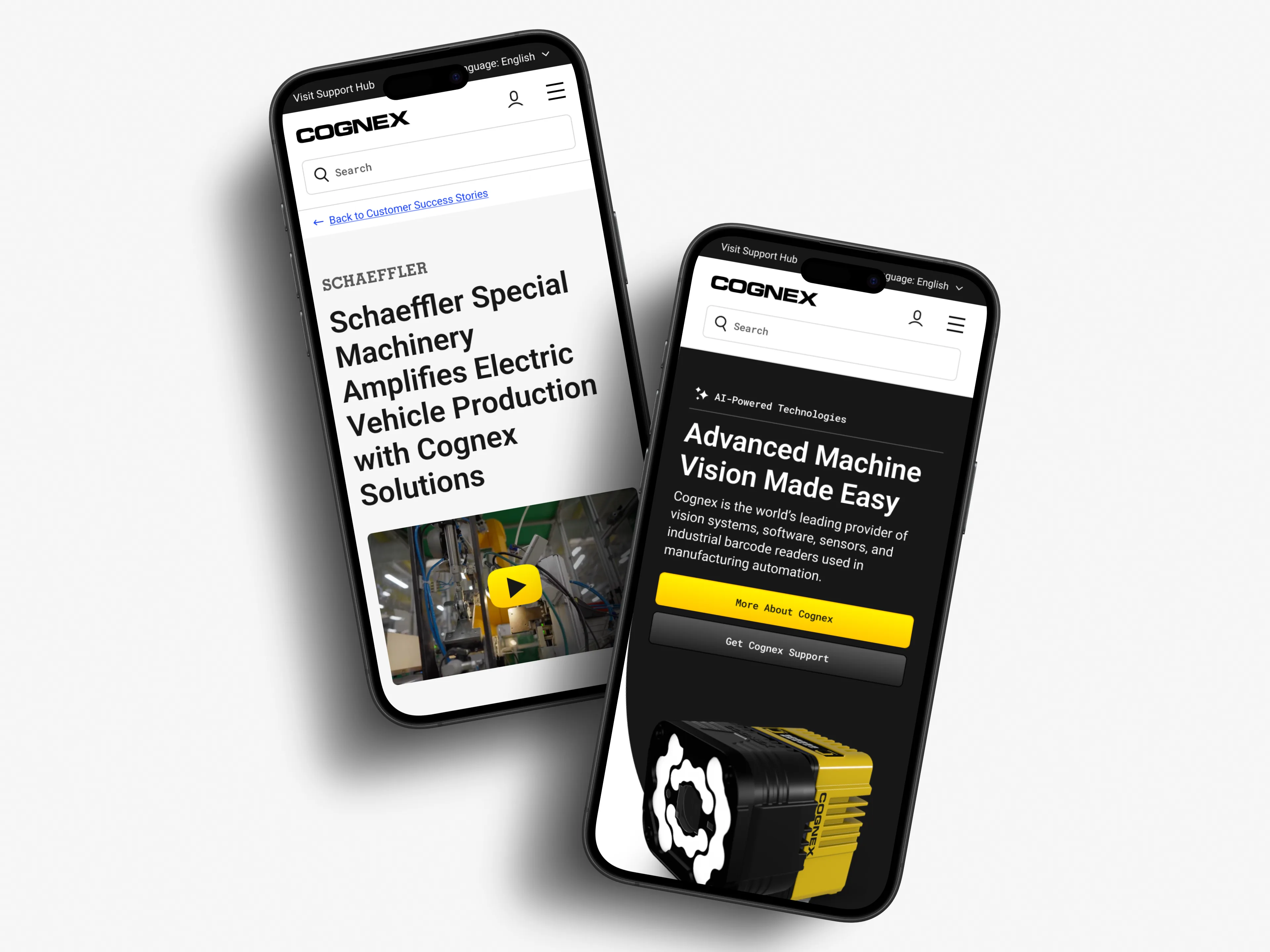 Cognex mobile homepage and customer story