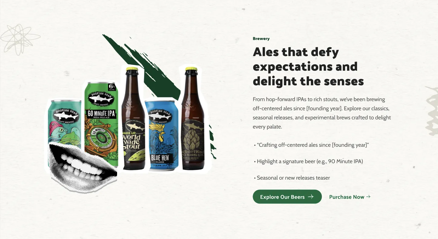Dogfish Head homepage beer lineup section