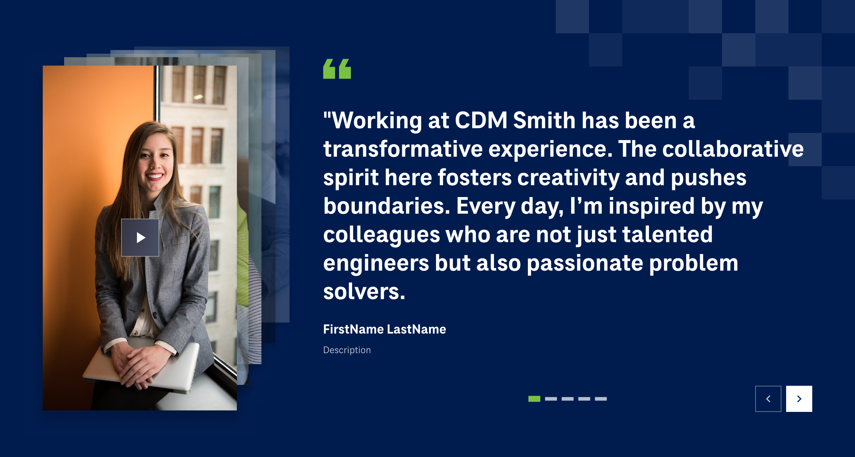 CDM Smith testimonial component after redesign