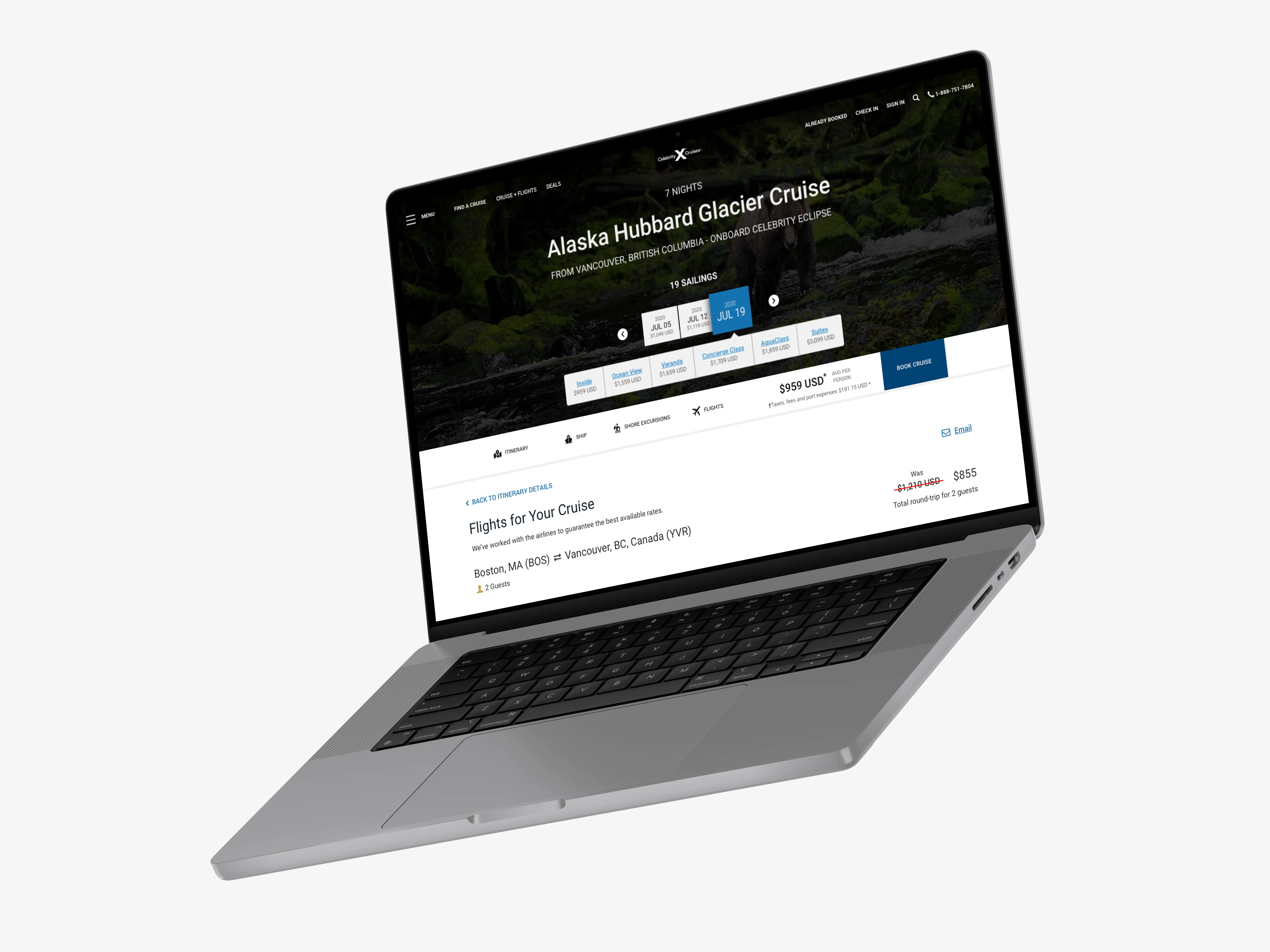 Celebrity Cruises booking experience on a laptop