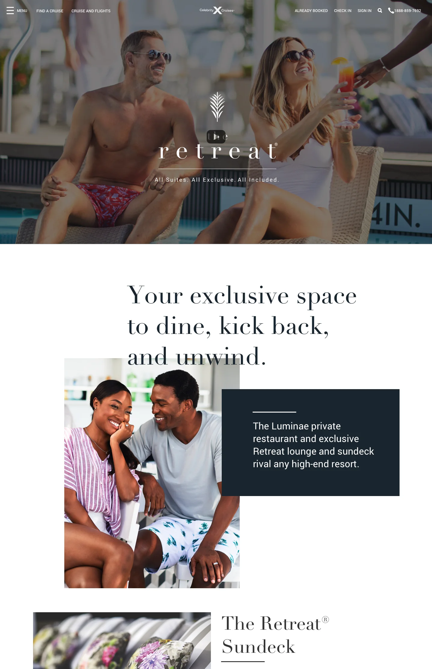 The Retreat landing page direction one, opening on a sundeck scene