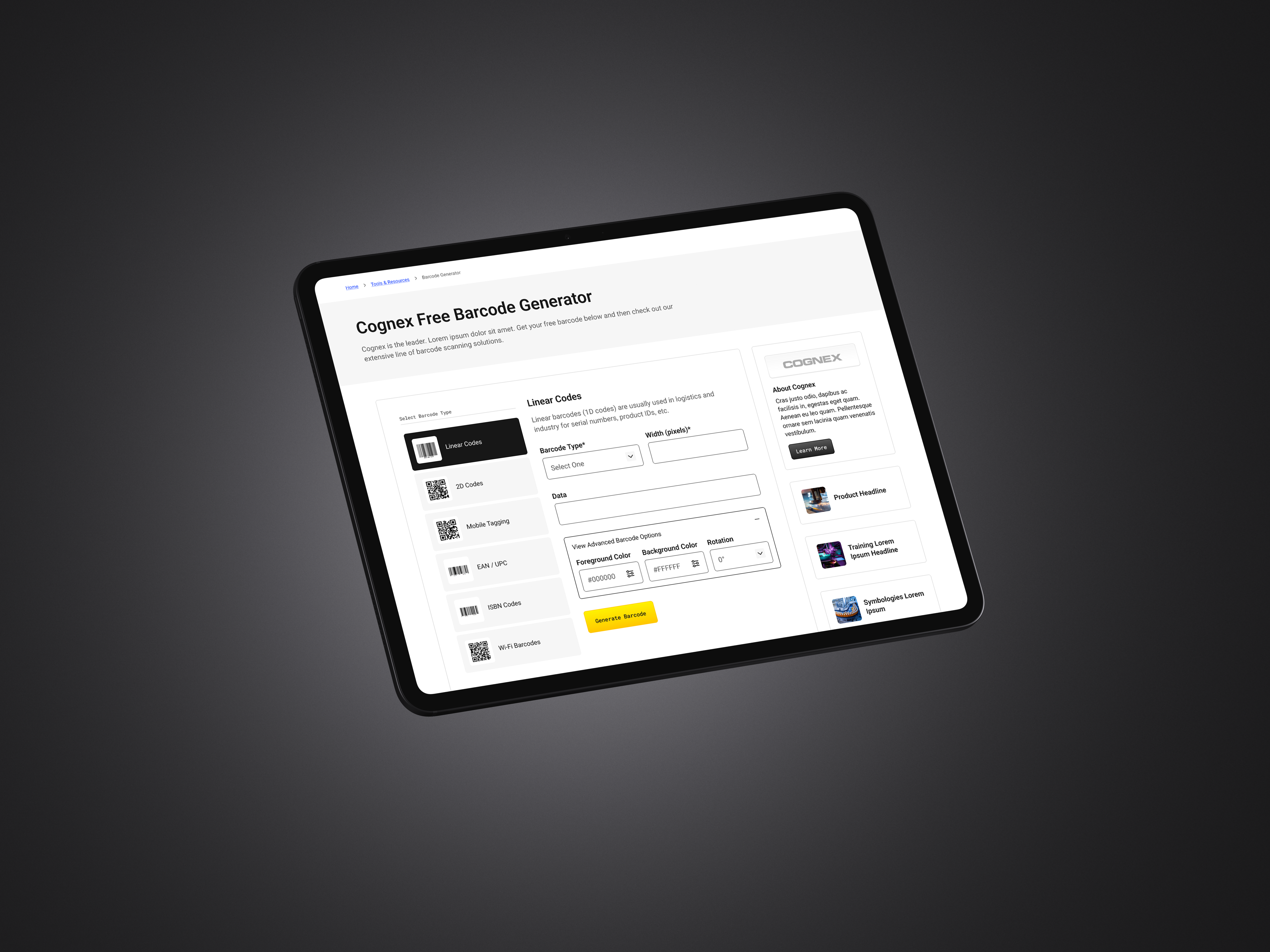 Cognex Free Barcode Generator on iPad