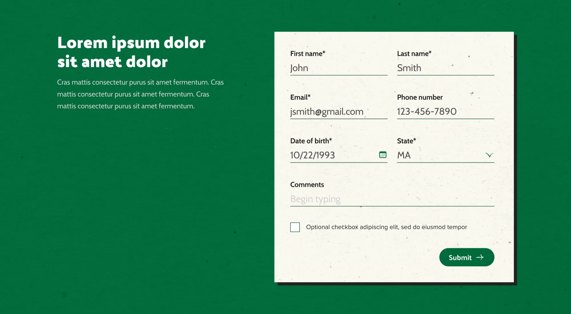 Contact form, base state