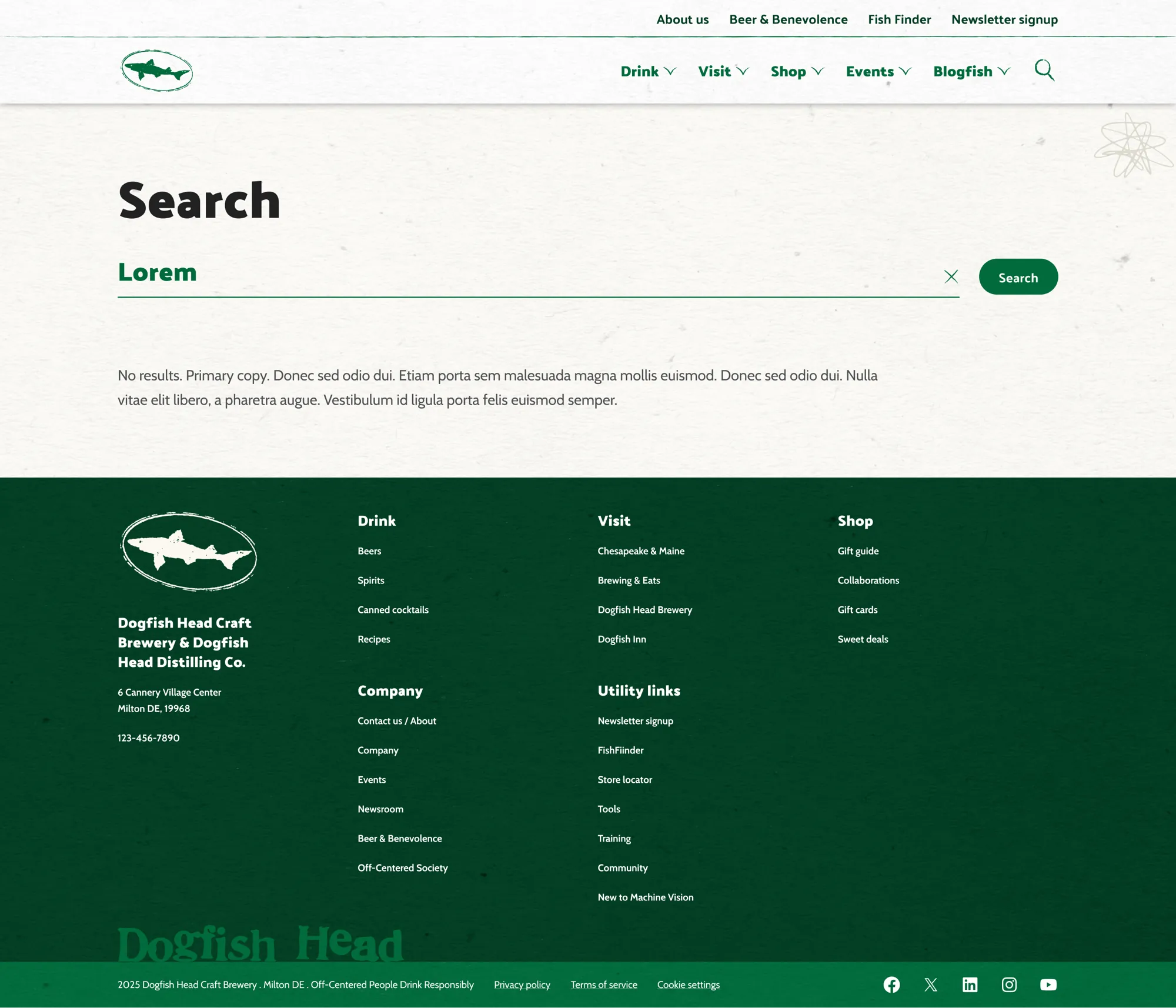 Search results page with no results