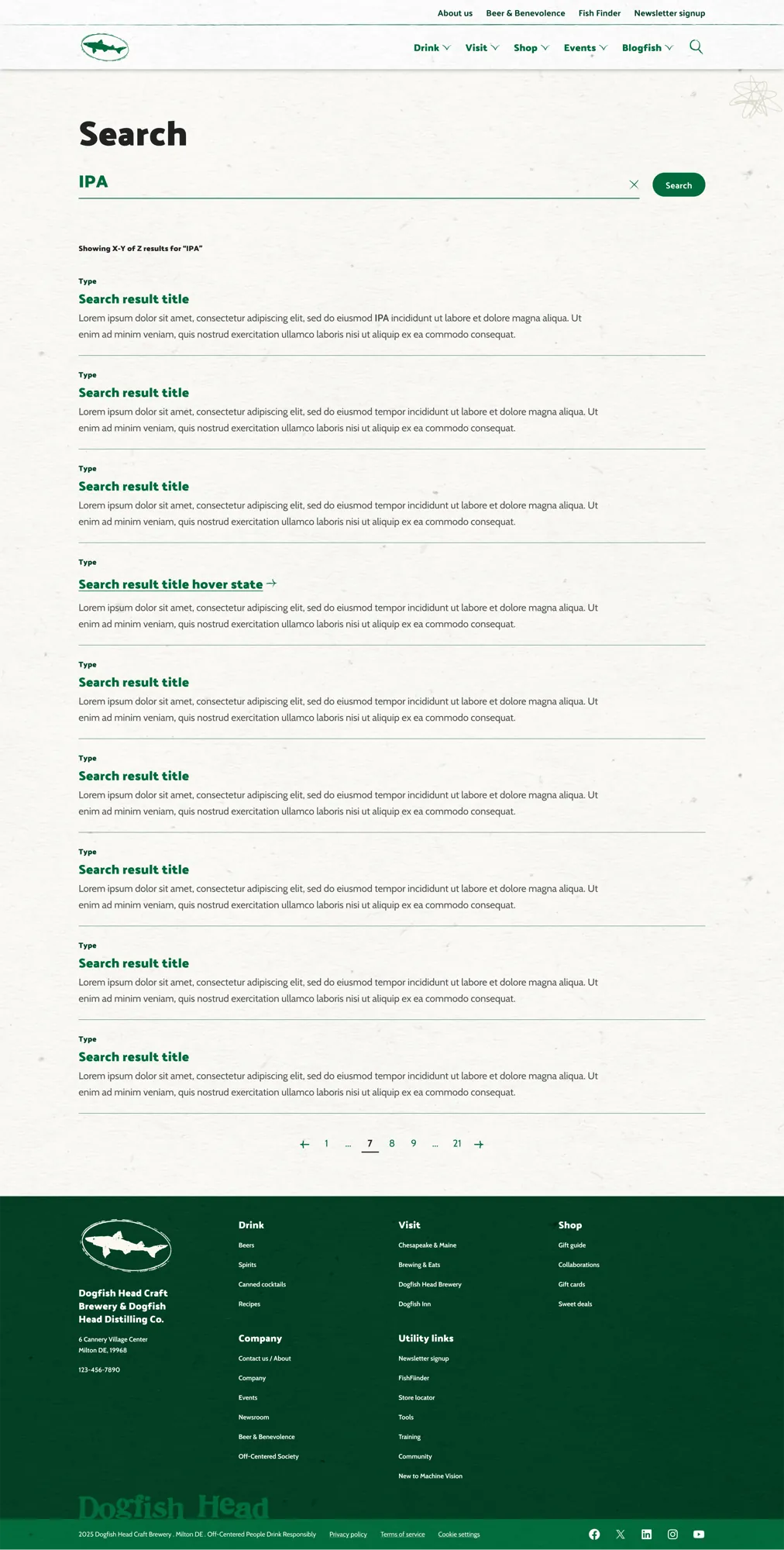 Search results page with results