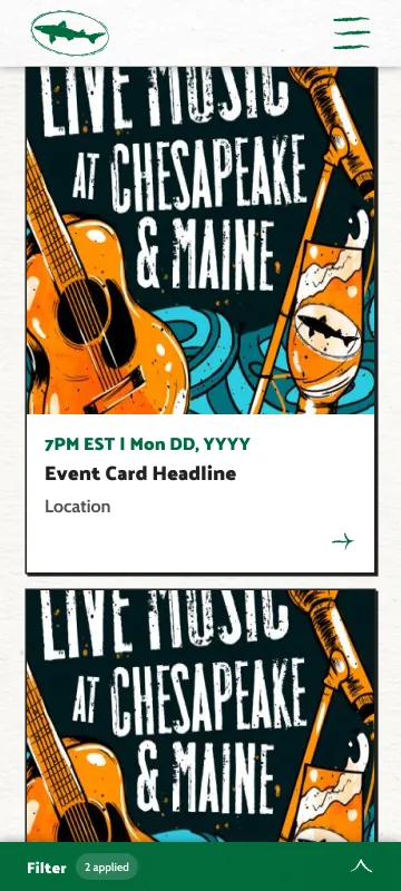Mobile events listing with filtering