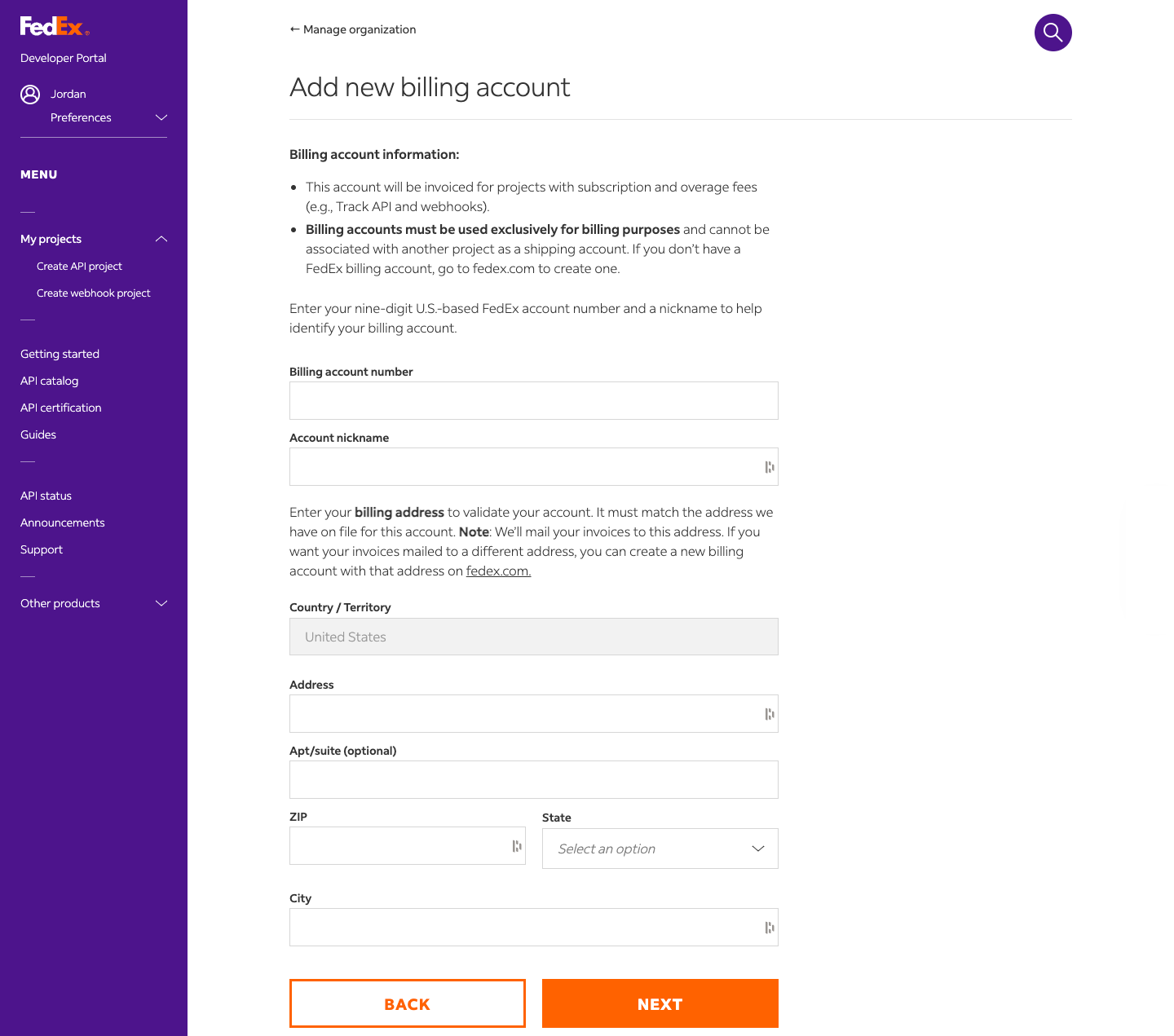 Billing account create