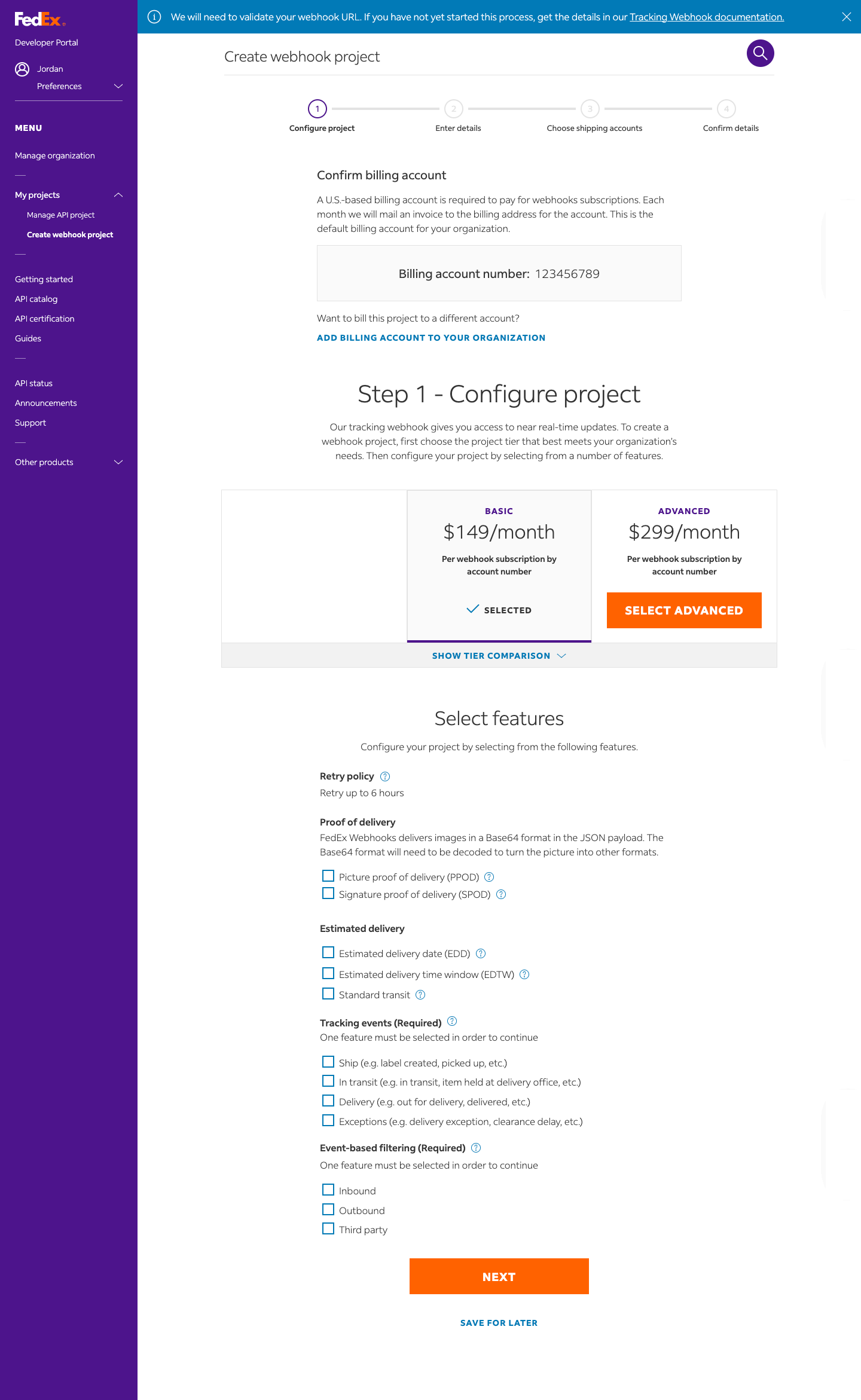 Webhook create step 2