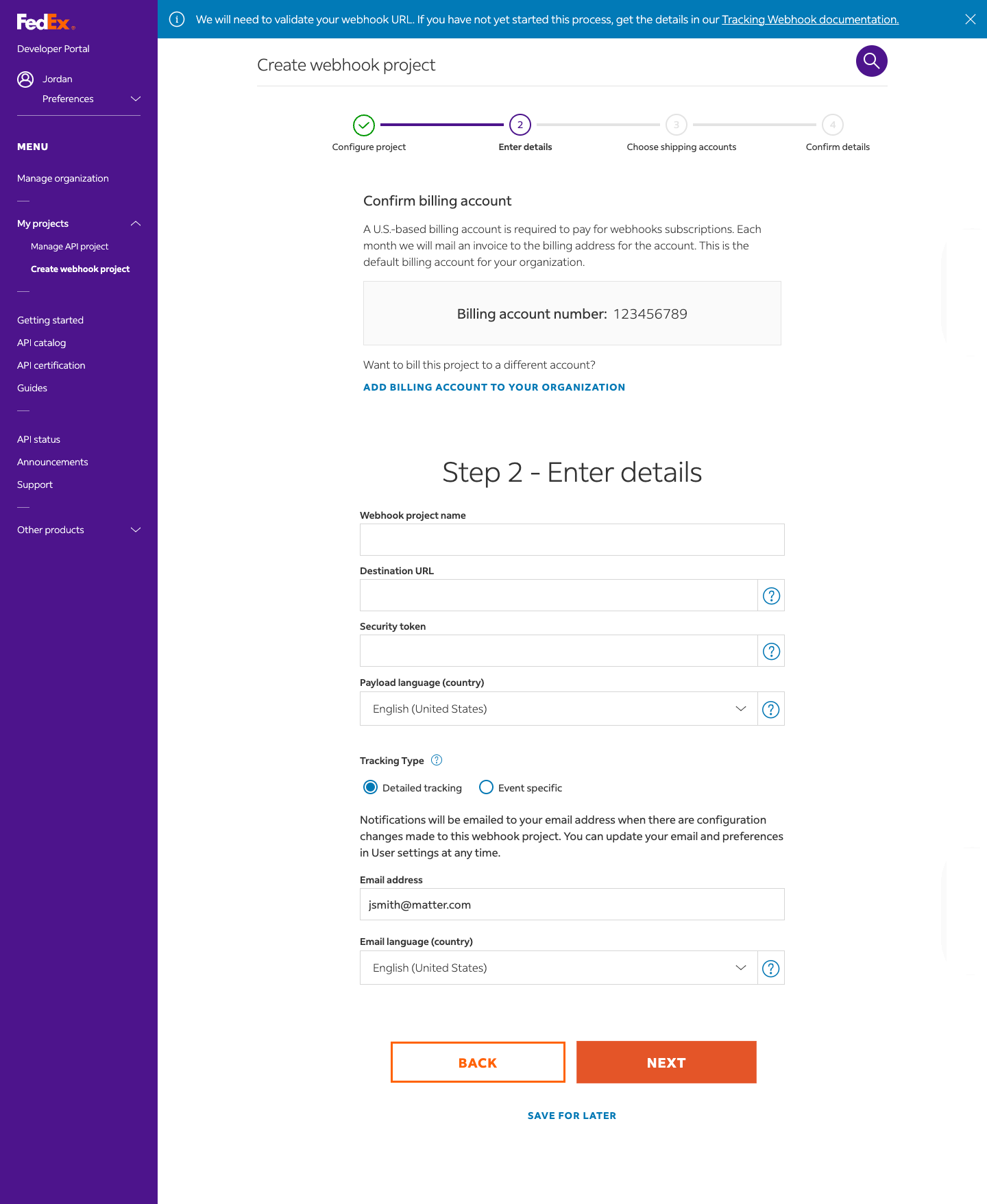 Webhook create step 3