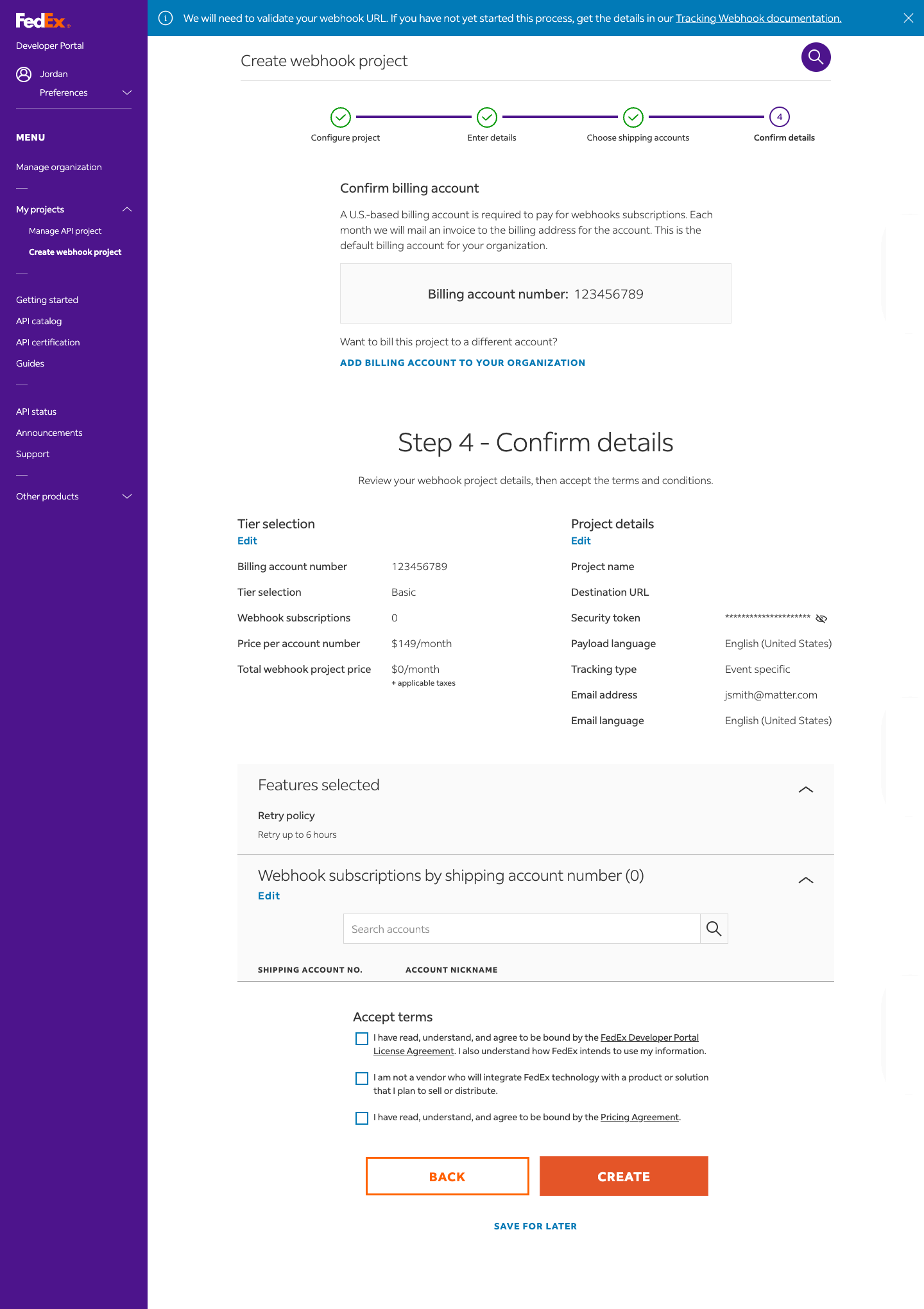 Webhook create step 5