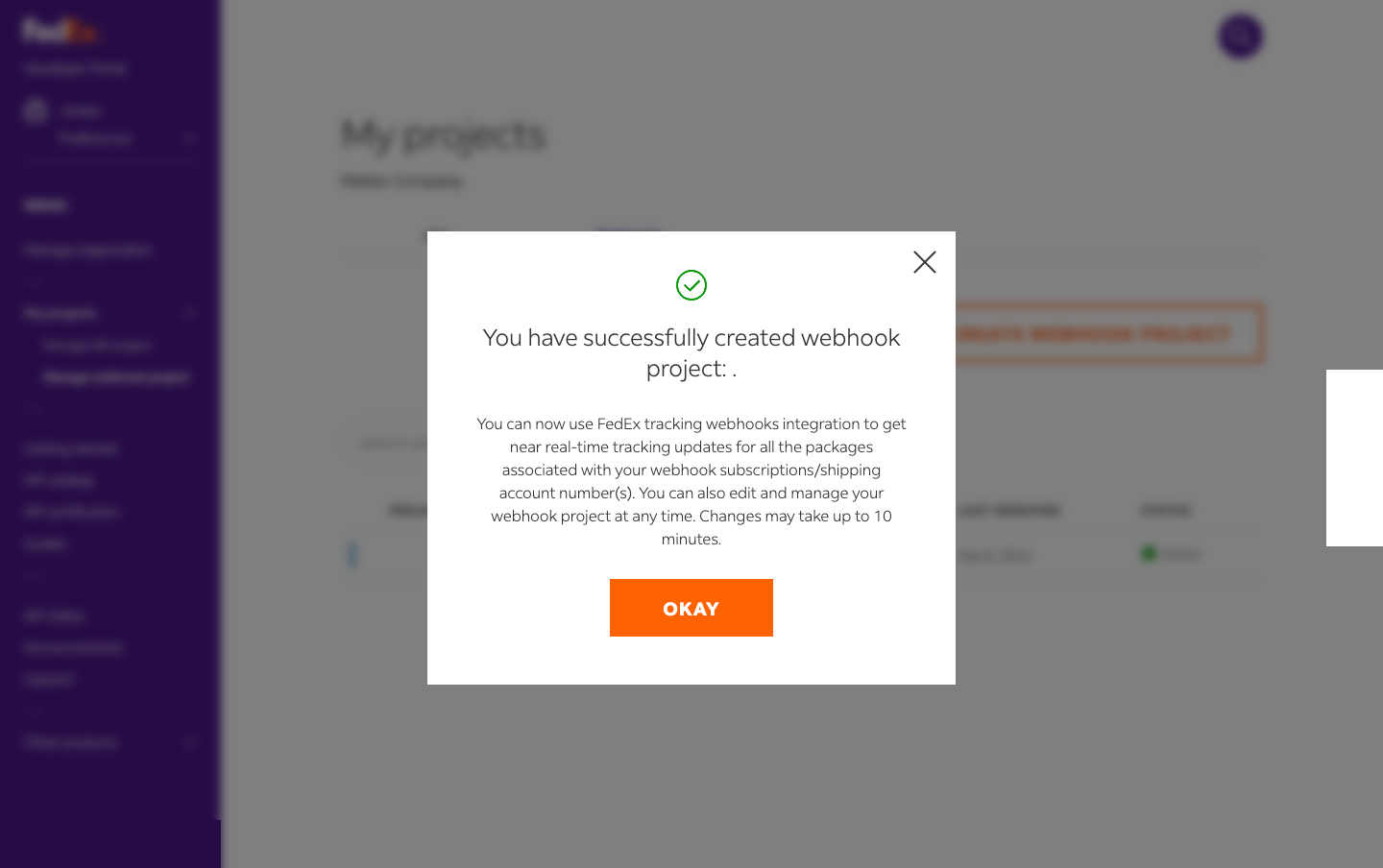 Webhook project list with active project