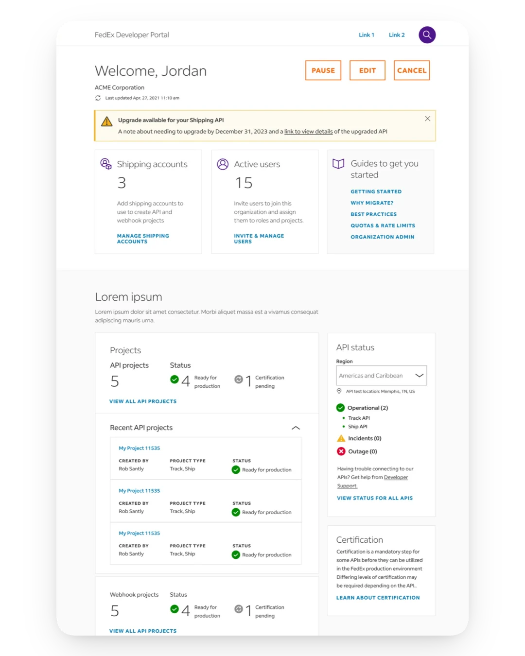 Final-stage FedEx Developer Platform production designs