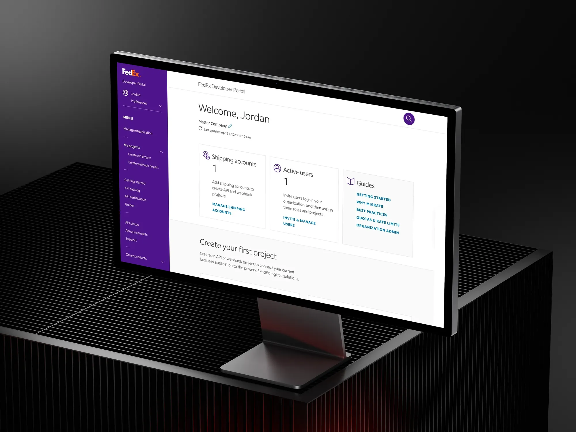 FedEx Developer Portal on an iMac