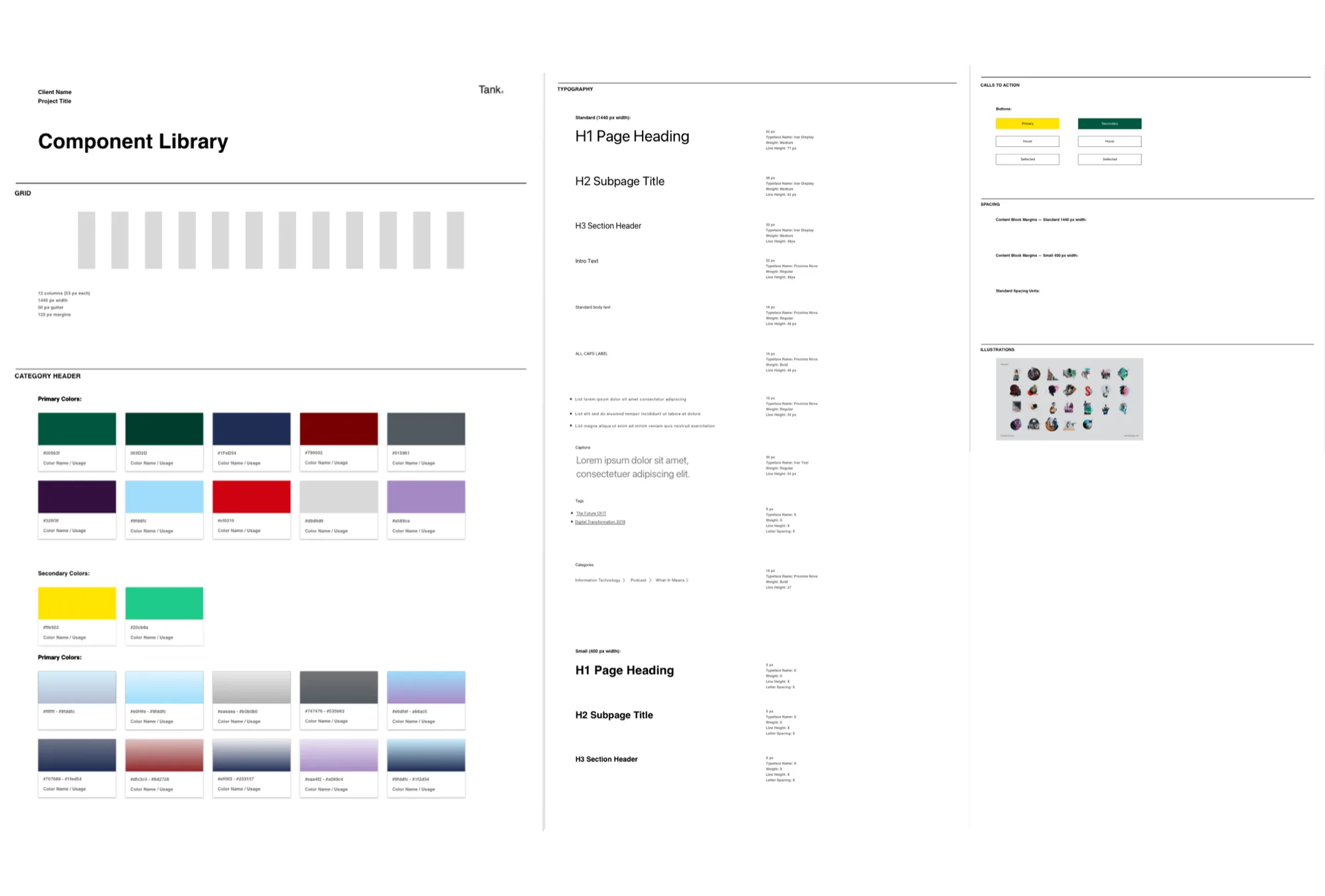 Forrester Research component library showing cards, navigation, modules, and editorial blocks