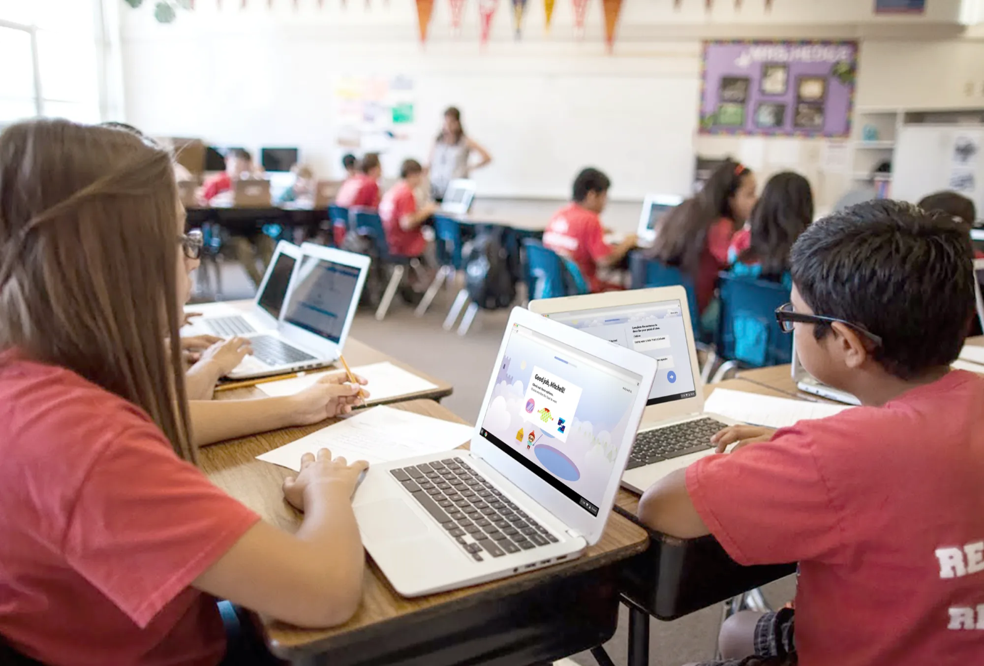 Students using Velocity on Chromebooks in a real classroom